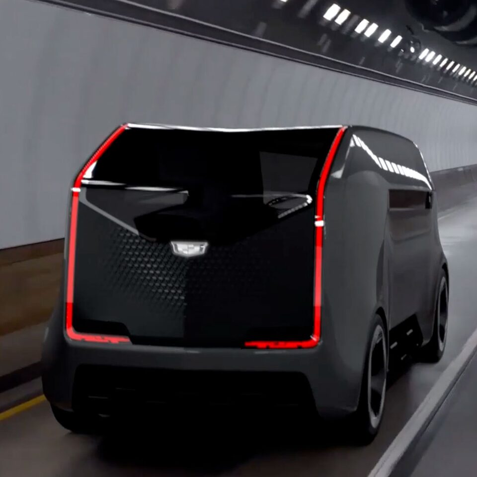 Cadillac SocialSpace driving through a tunnel.