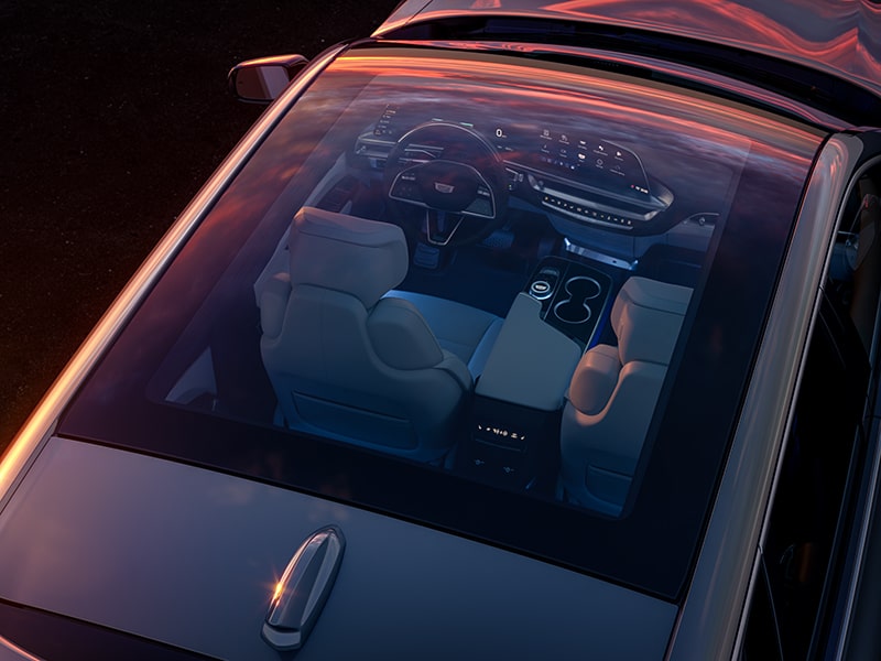 Top view of the glass sunroof on the 2025 Cadillac LYRIQ.