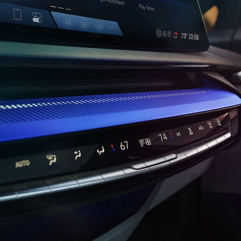 Close up view of the Interior Climate Control on the 2025 Cadillac OPTIQ electric SUV.