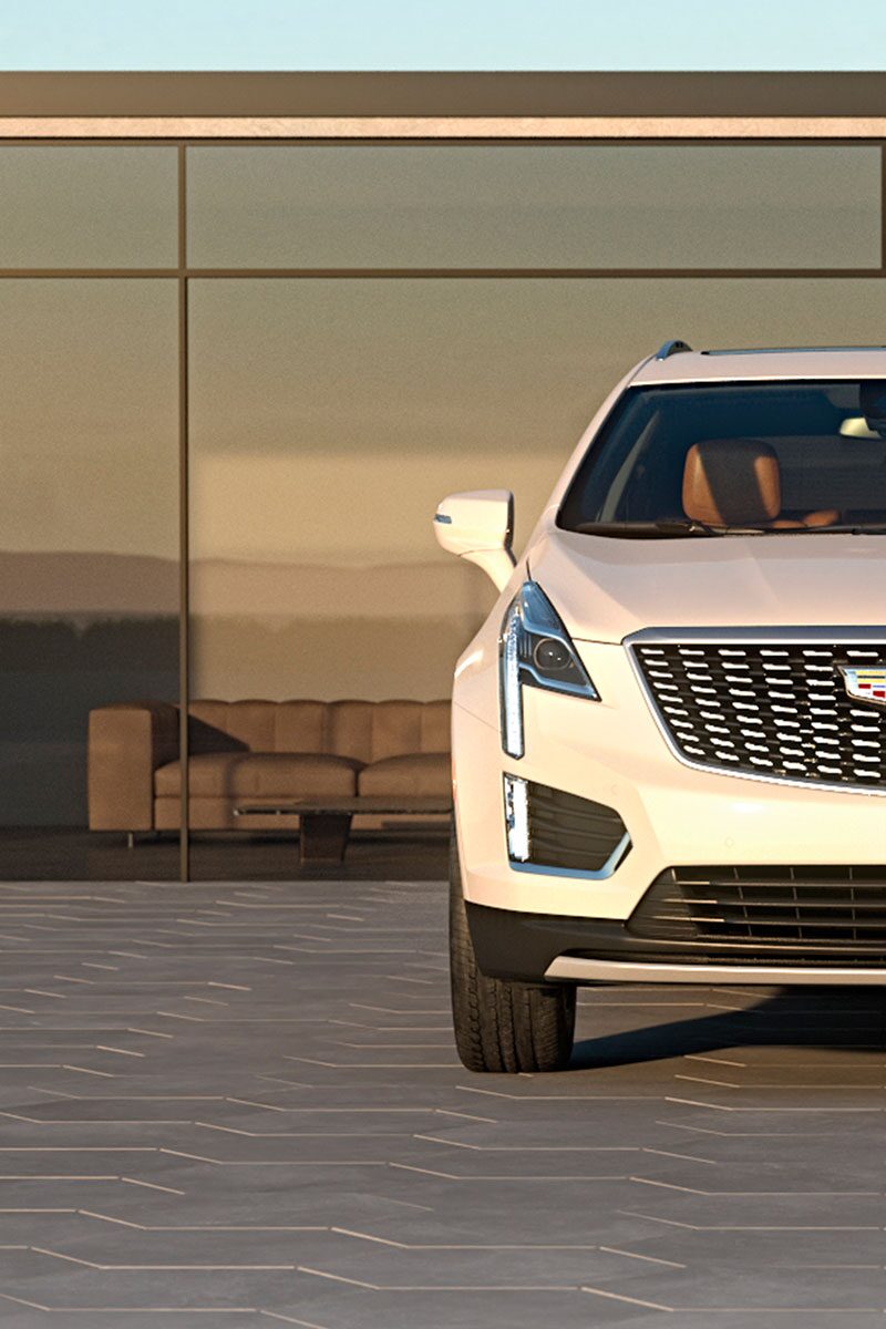 Front view of the 2023 Cadillac XT5 compact luxury SUV.