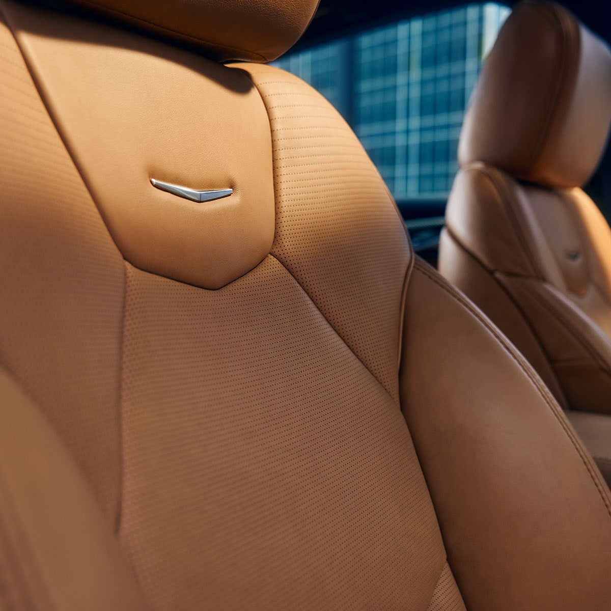 Interior leather seating close-up of the 2025 Cadillac CT5.