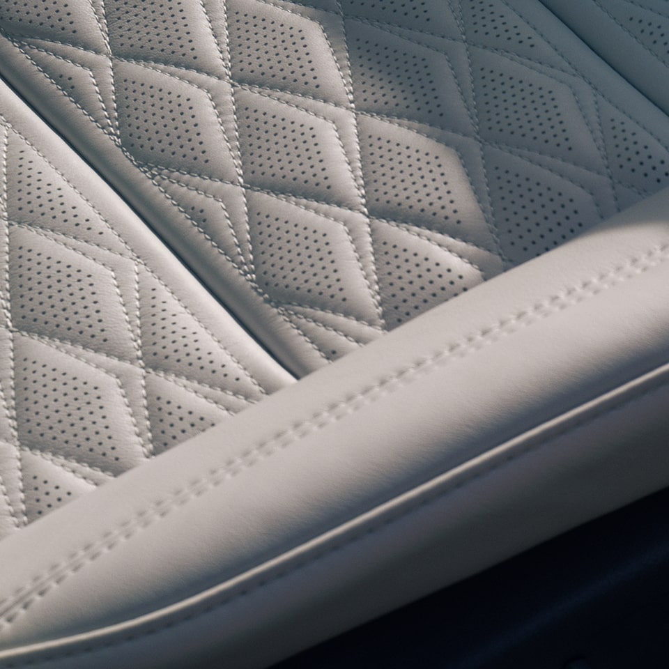 Close up view of the ventilated and heated massage seats inside the 2025 Cadillac Escalade.