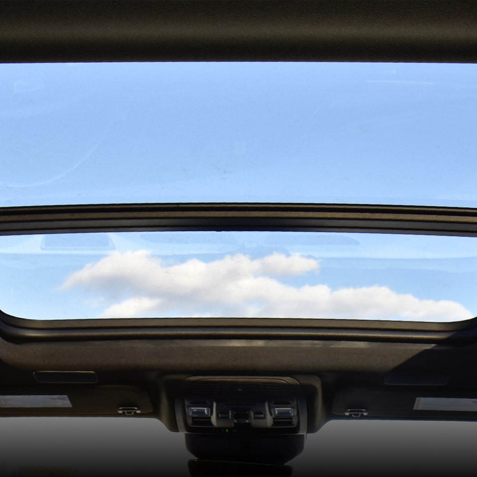 Close up view of the Ultra View dual-pane sunroof inside the 2025 Cadillac Escalade.
