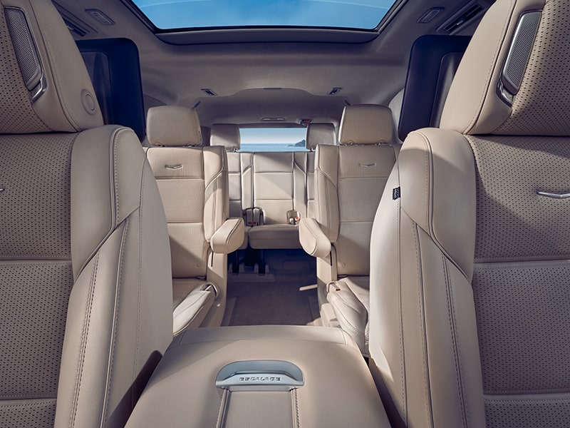 Modern and spacious interiors of the 2025 Cadillac Escalade.