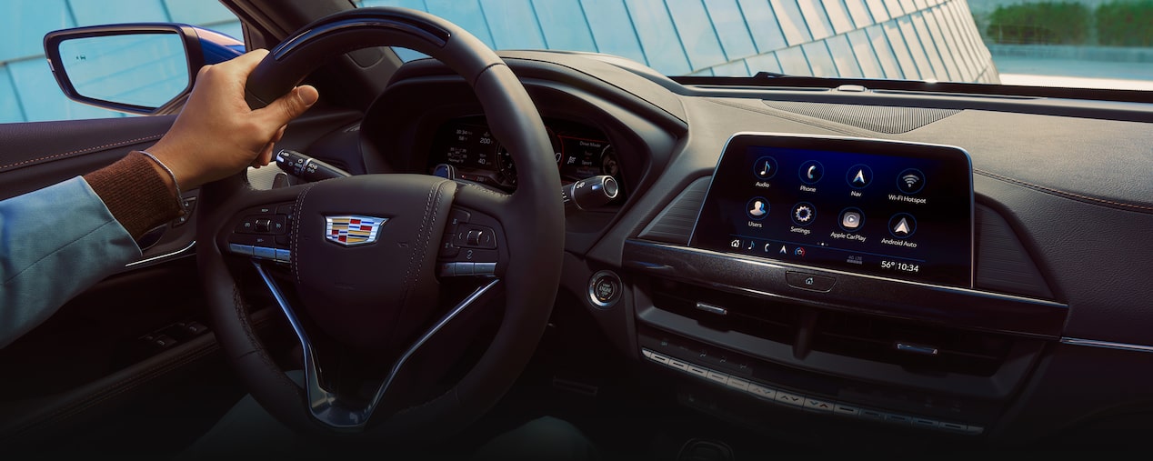 Interior view of a person driving the 2025 Cadillac CT4-V luxury sports sedan.