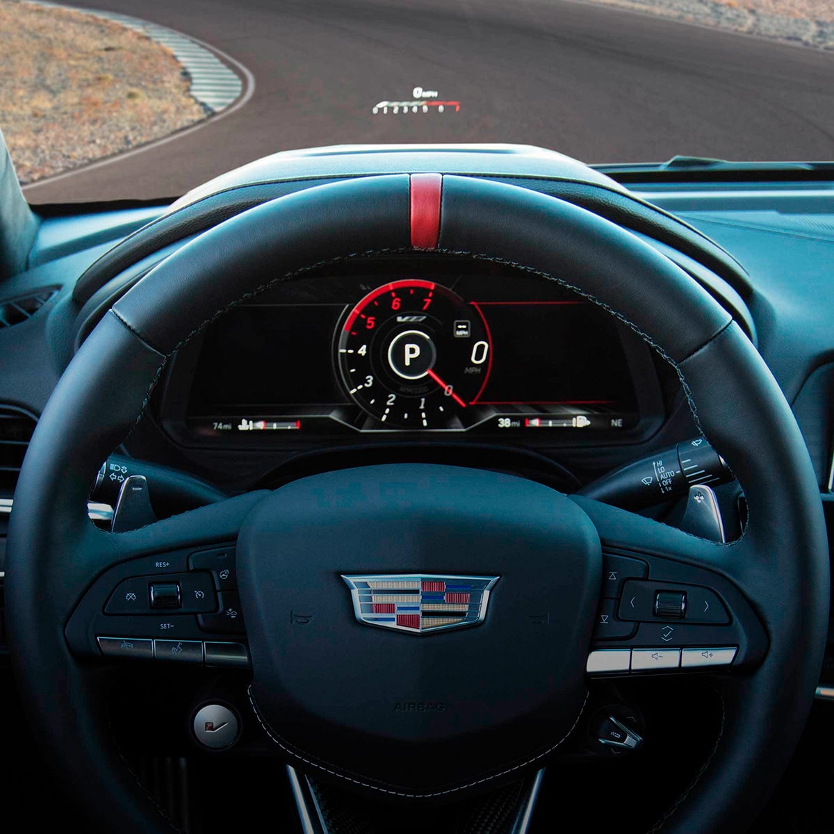 Steering wheel in the 2025 Cadillac CT4-V luxury sports sedan.