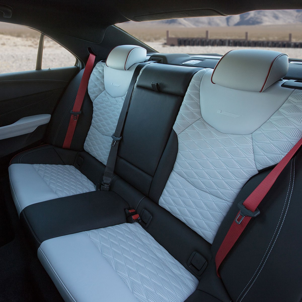 Interior rear seating on the 2025 Cadillac CT4-V luxury sports sedan.
