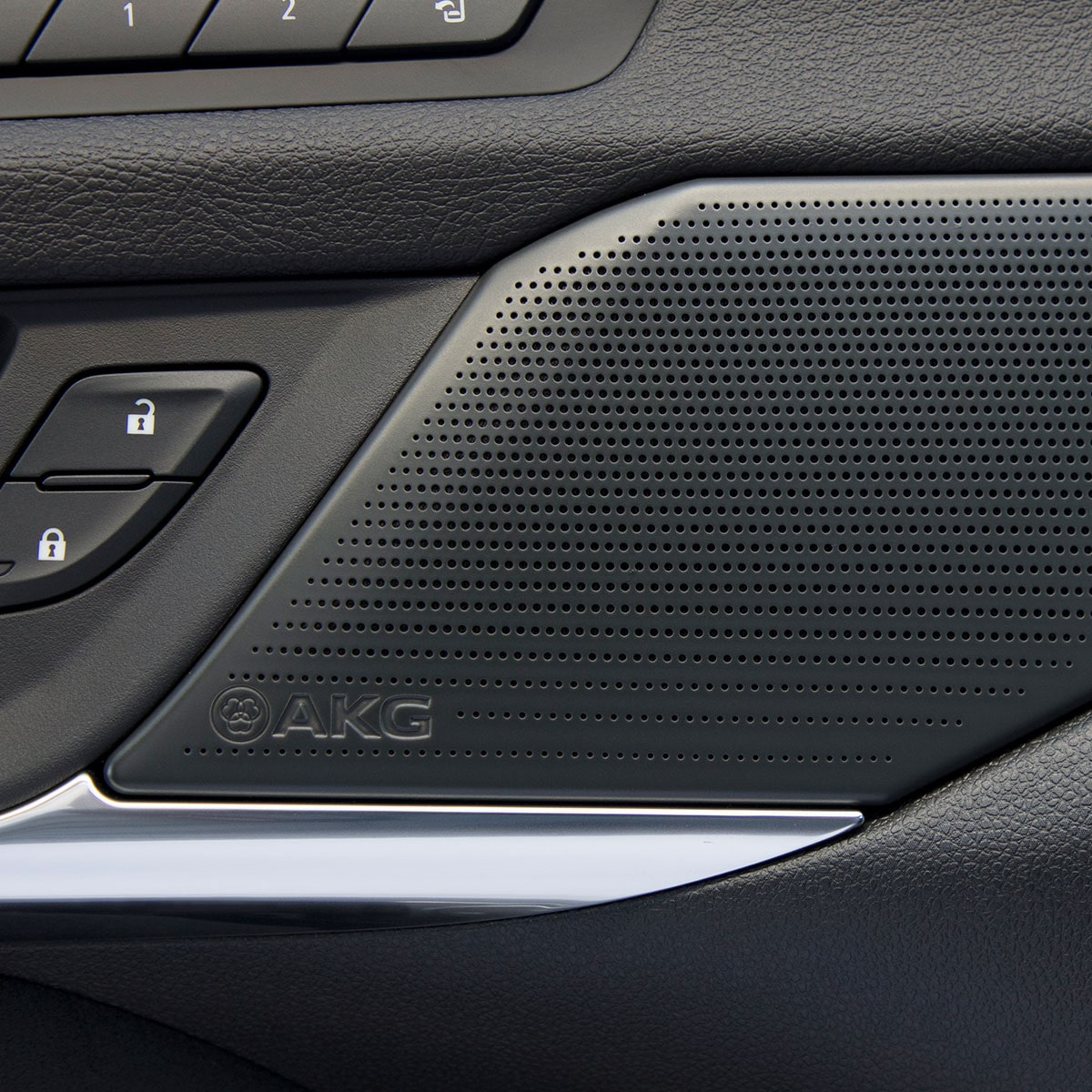 Close up view of the AKG speaker in the 2025 Cadillac CT4-V luxury sports sedan.