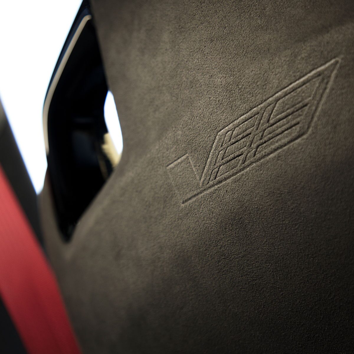 Sueded microfiber interiors on the 2025 Cadillac CT4-V luxury sports sedan.