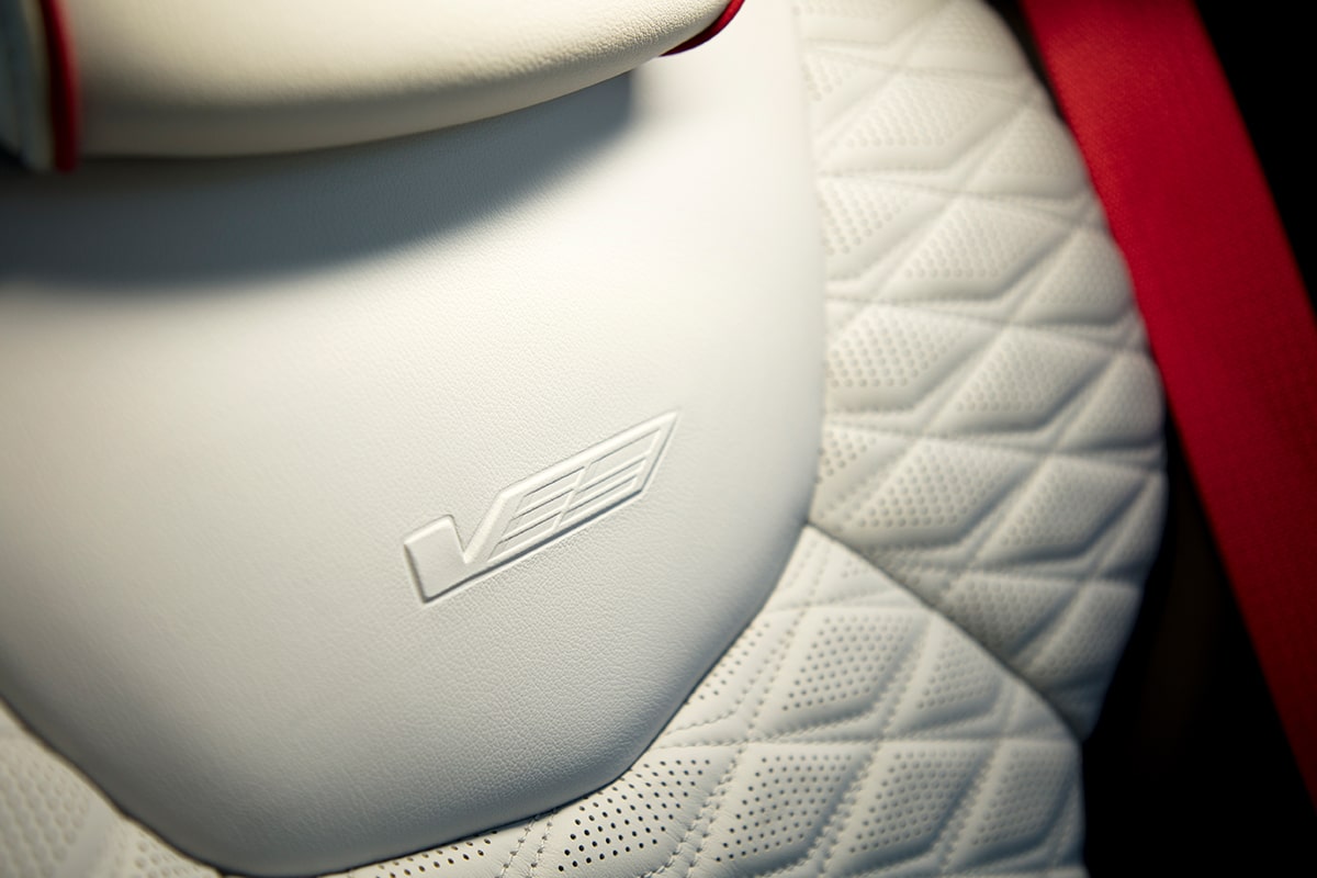 Race-inspired seats on the 2025 Cadillac CT4-V luxury sports sedan.