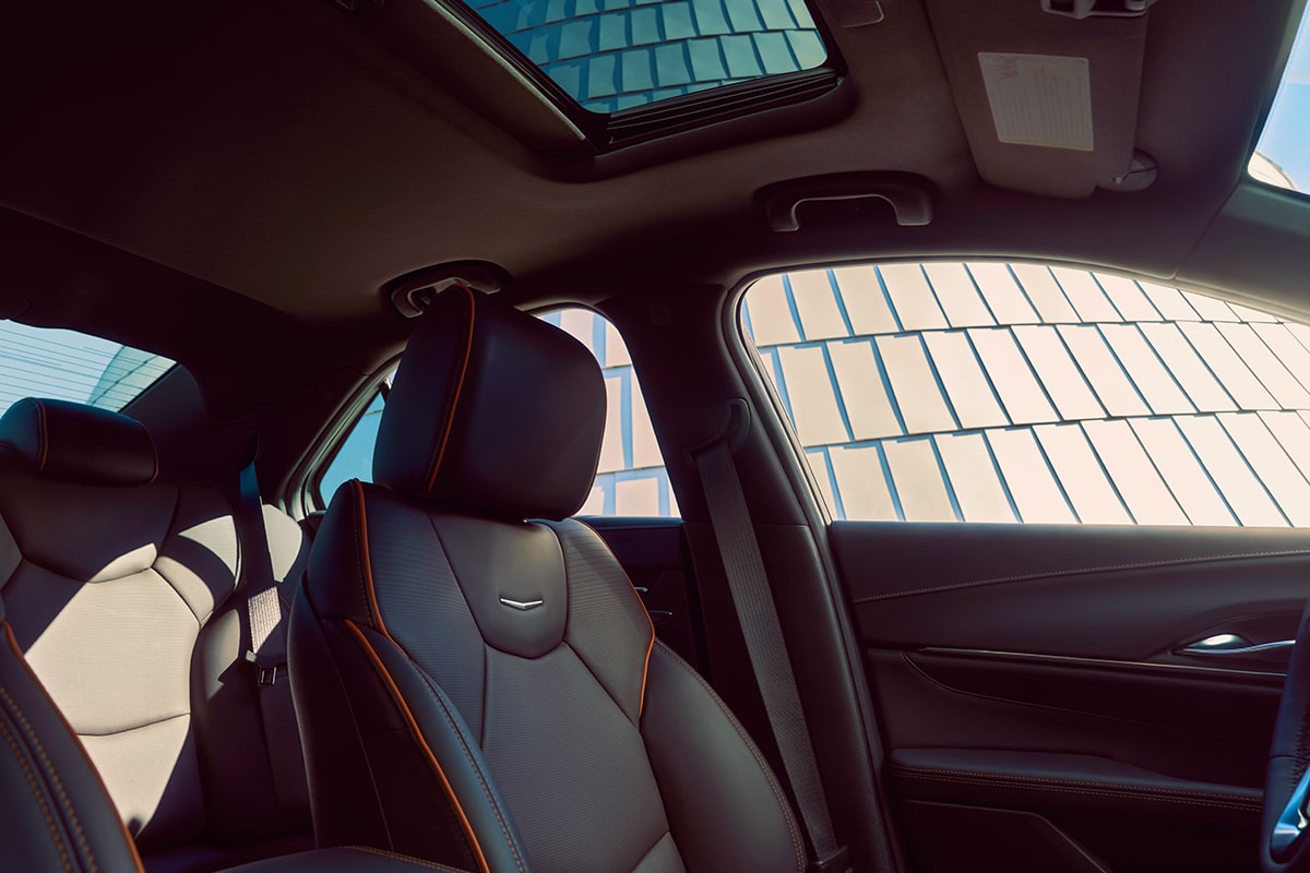 Interior seats on the 2025 Cadillac CT4-V luxury sports sedan.