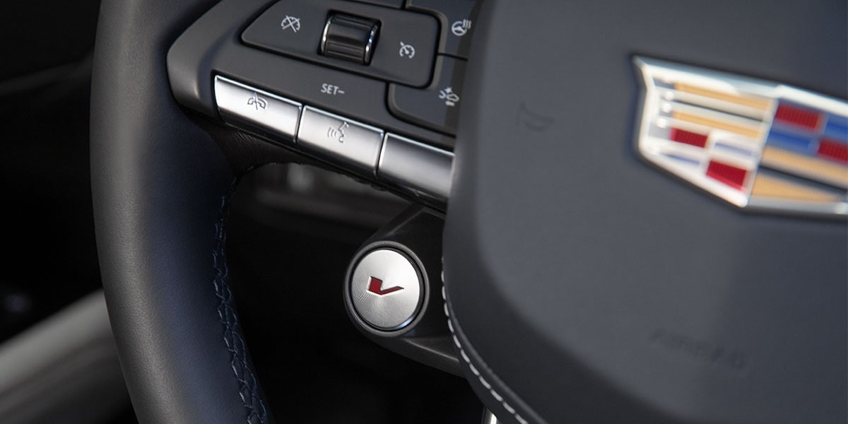 Engine push button on the 2025 Cadillac CT4-V luxury sports sedan.