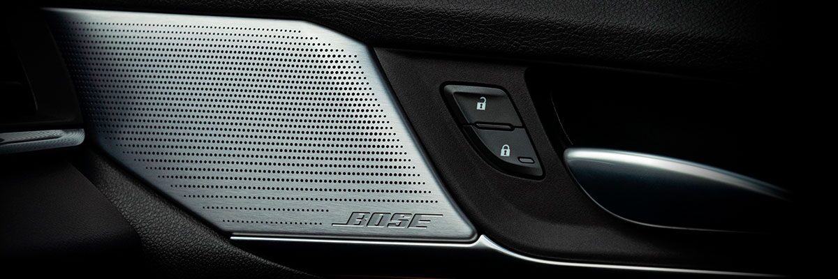 Close up view of the Bose audio system on the 2025 Cadillac CT4 luxury sedan.