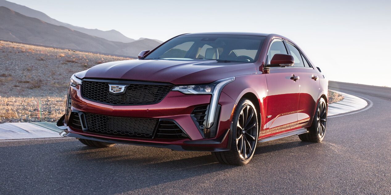 Front view of the 2023 CT4-V driving.
