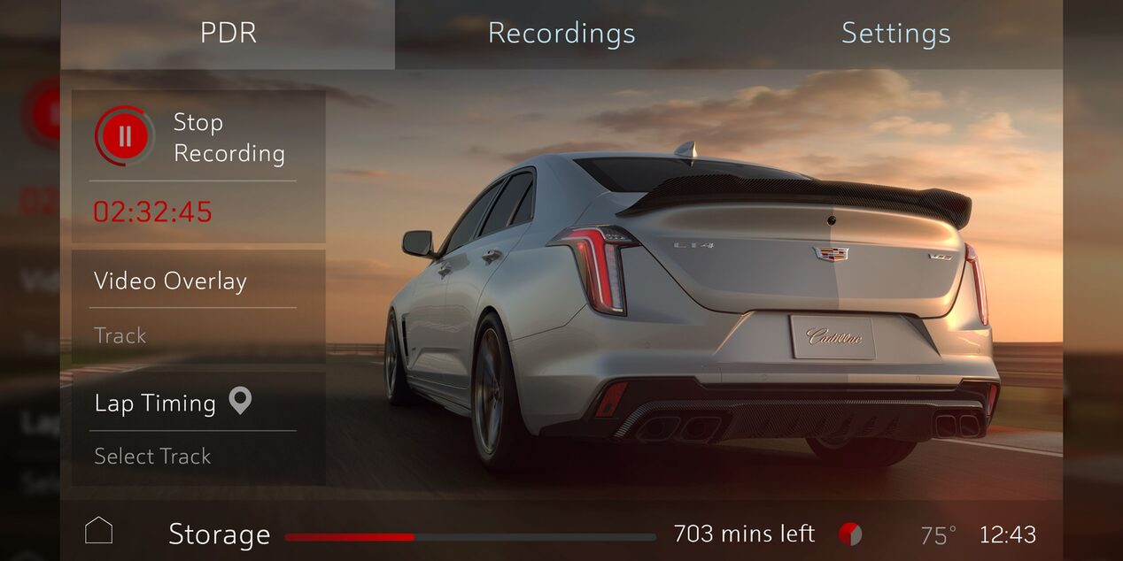 Integrated performance data recorder of the 2023 Cadillac CT4-V.