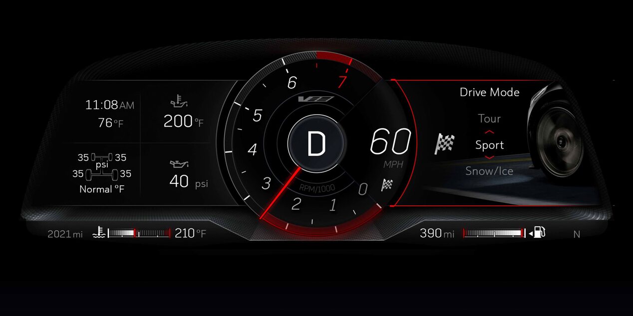 2023 CT4-V compact sport sedan featuring the driver mode selector.
