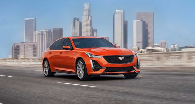 2022 CT5-V driving away from the city.