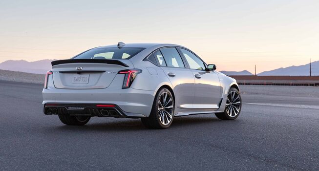 2022 Cadillac CT5-V mid-size sport sedan rear view.
