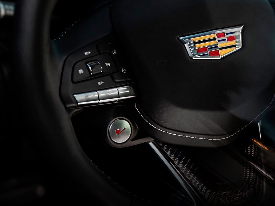 Cadillac V-Series Performance Steering Wheel Closeup.