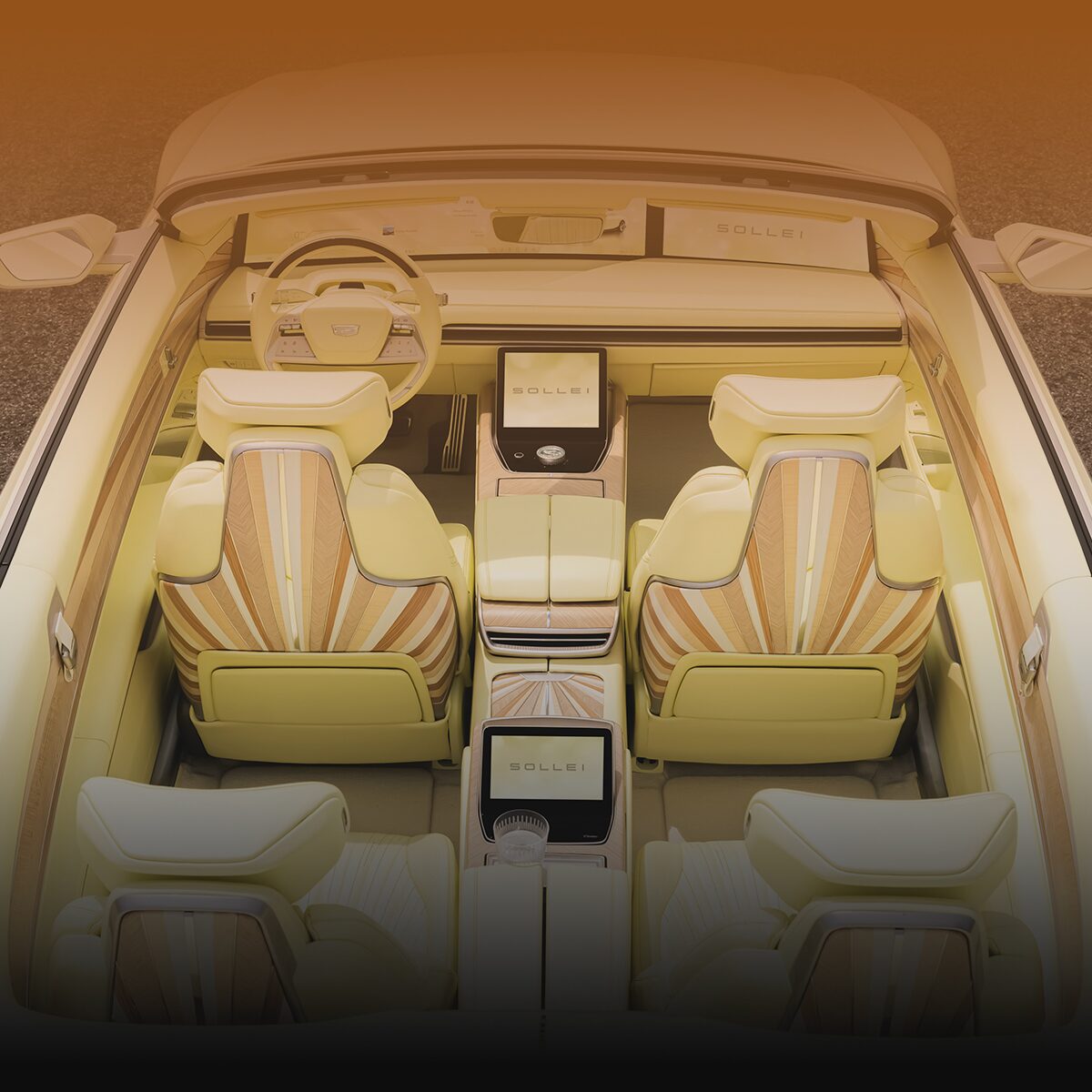 Top view of the interiors of a Cadillac Concept Vehicle with its roof removed.