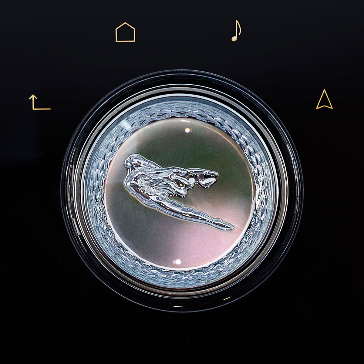 Cadillac Goddess insignia on an interior 2023 Cadillac CELESTIQ rotary dial.