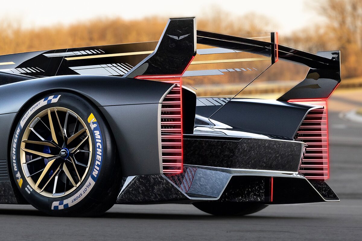 Back-side view of the taillamps of the Cadillac GTP Hypercar.