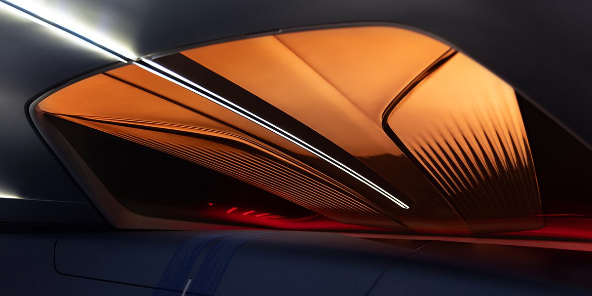 Close up view of the side view mirror of the Cadillac Opulent Velocity.