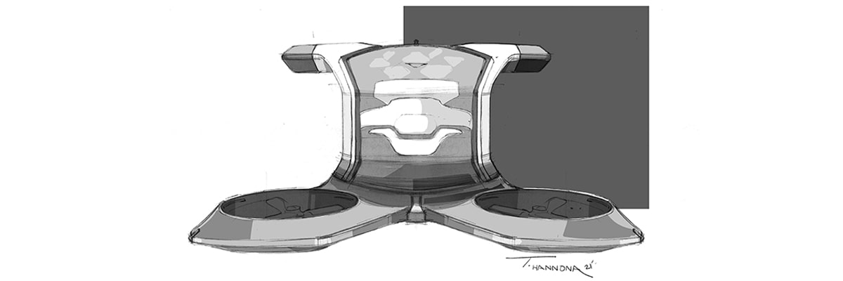 Front view of a sketch of the Cadillac PersonalSpace Autonomous EV.