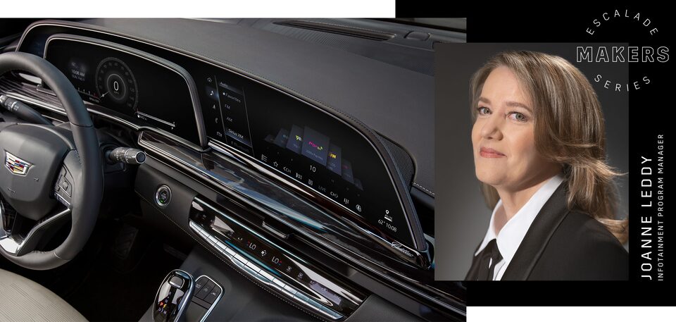 Infotainment Program Manager Joanne Leddy featuring the Escalade dashboard.