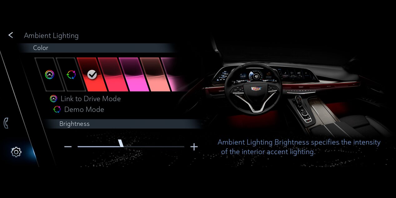 2023 Cadillac Escalade ambient lighting controls.