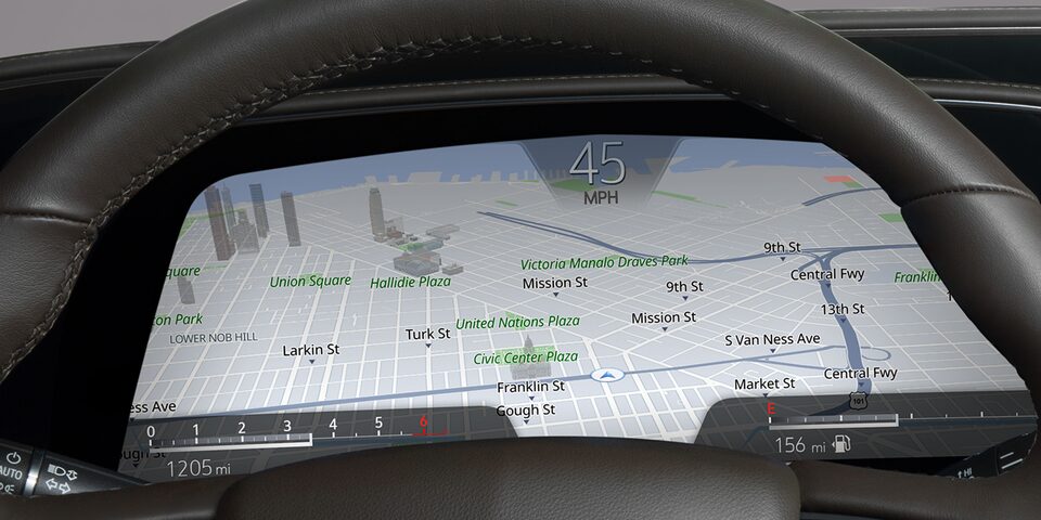 The 2023 Cadillac Escalade featuring the in-cluster navigation.