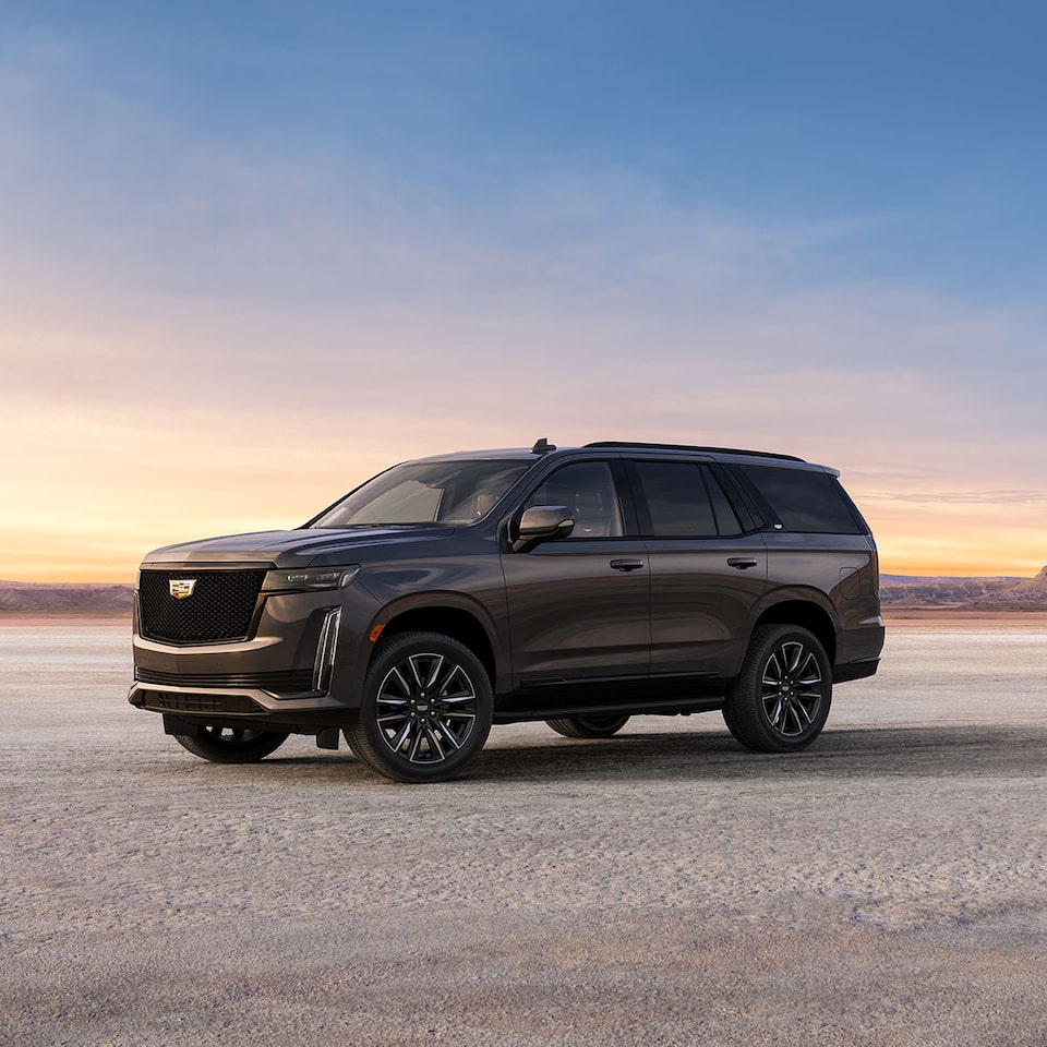 Left profile view shot of the 2023 Cadillac Escalade.