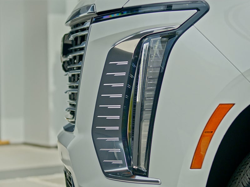 Close up view of the LED lights of the 2025 Cadillac Escalade.