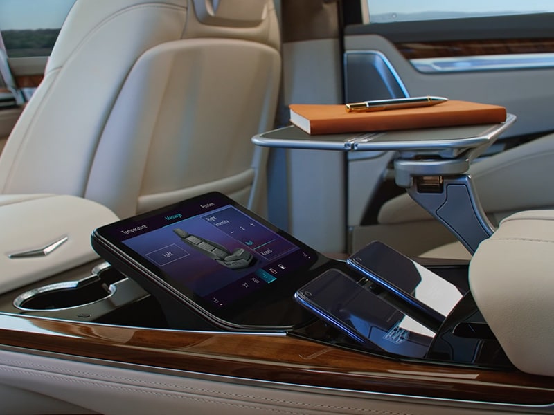 Close up of the Rear Command Centre on the second row of the 2025 Cadillac Escalade.