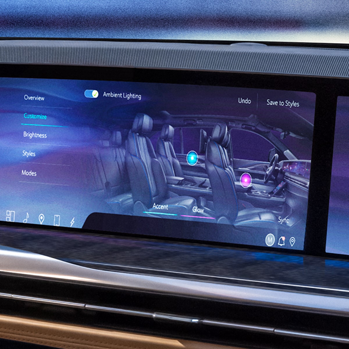 Close up view of the Colour Ambient lighting options inside the 2025 Cadillac Escalade.