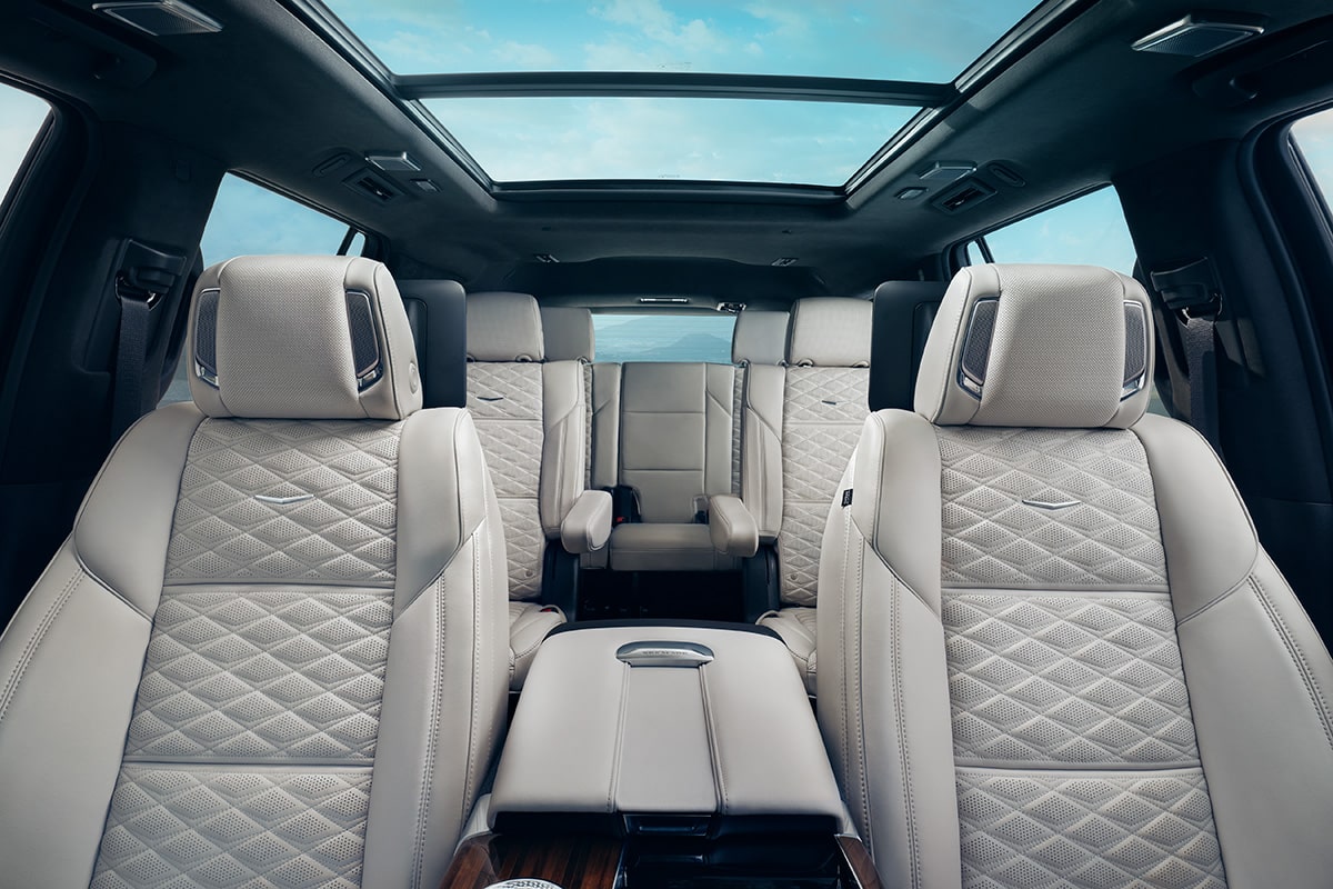 Interior view of the spacious interiors of the 2025 Cadillac Escalade.