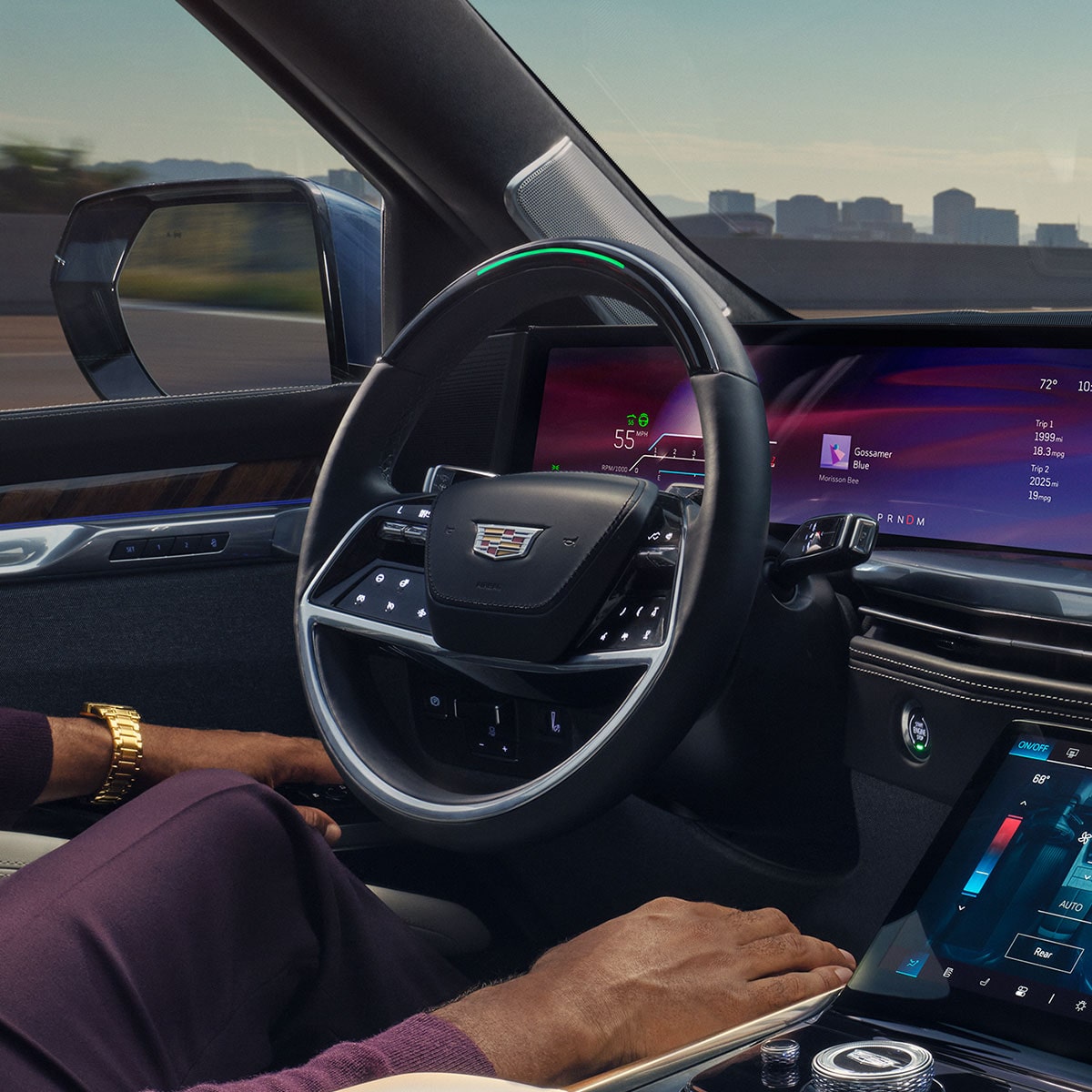 Front passenger's view of the interiors of the 2025 Cadillac Escalade.