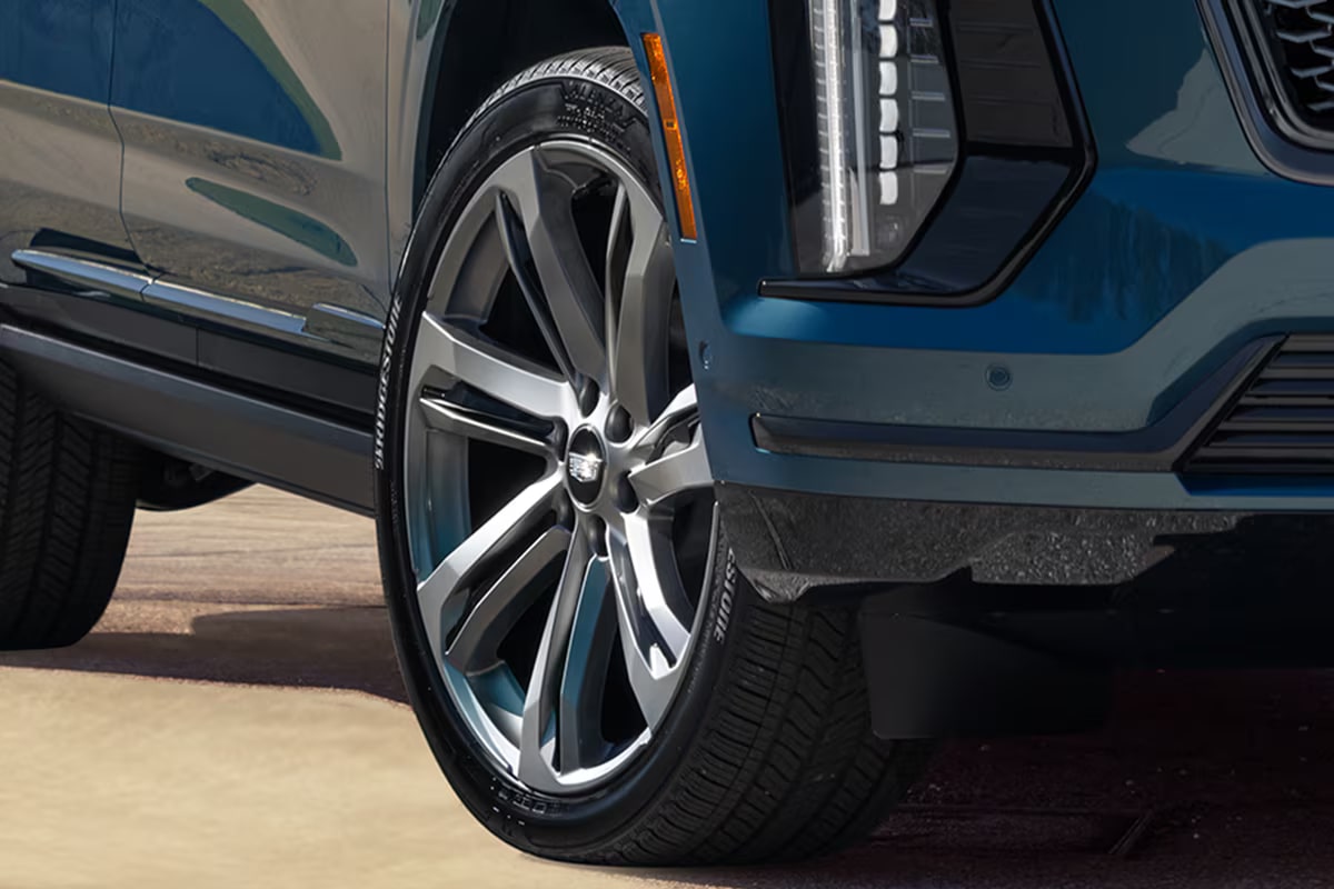 Close up view of the wheels on the 2026 Cadillac Escalade.
