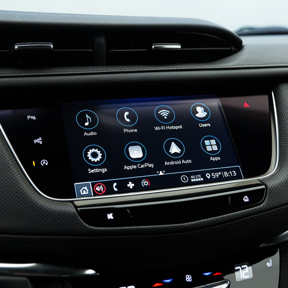 Variety of apps being displayed on the infotainment screen of the 2026 Cadillac XT5 luxury SUV.