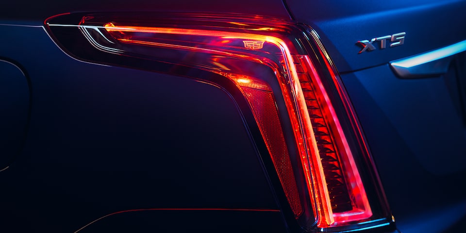 Close up view of the rear taillamps on the 2026 Cadillac XT5 luxury SUV.