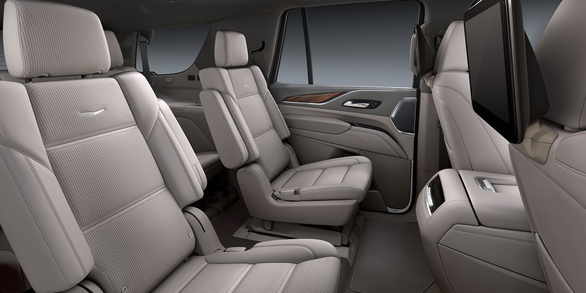 Executive second row of the 2027 Cadillac Escalade overlooking a beautiful sunset