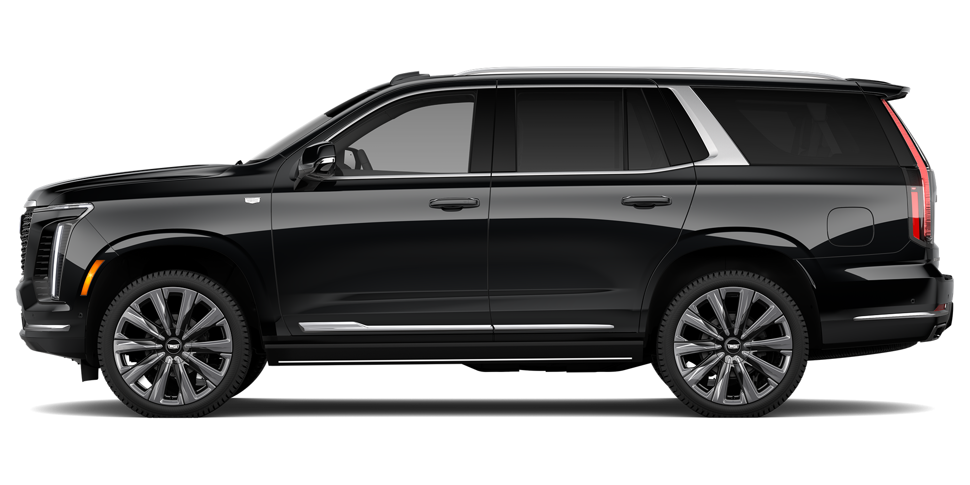 Vue de profil d’un Cadillac Escalade 2027 gris