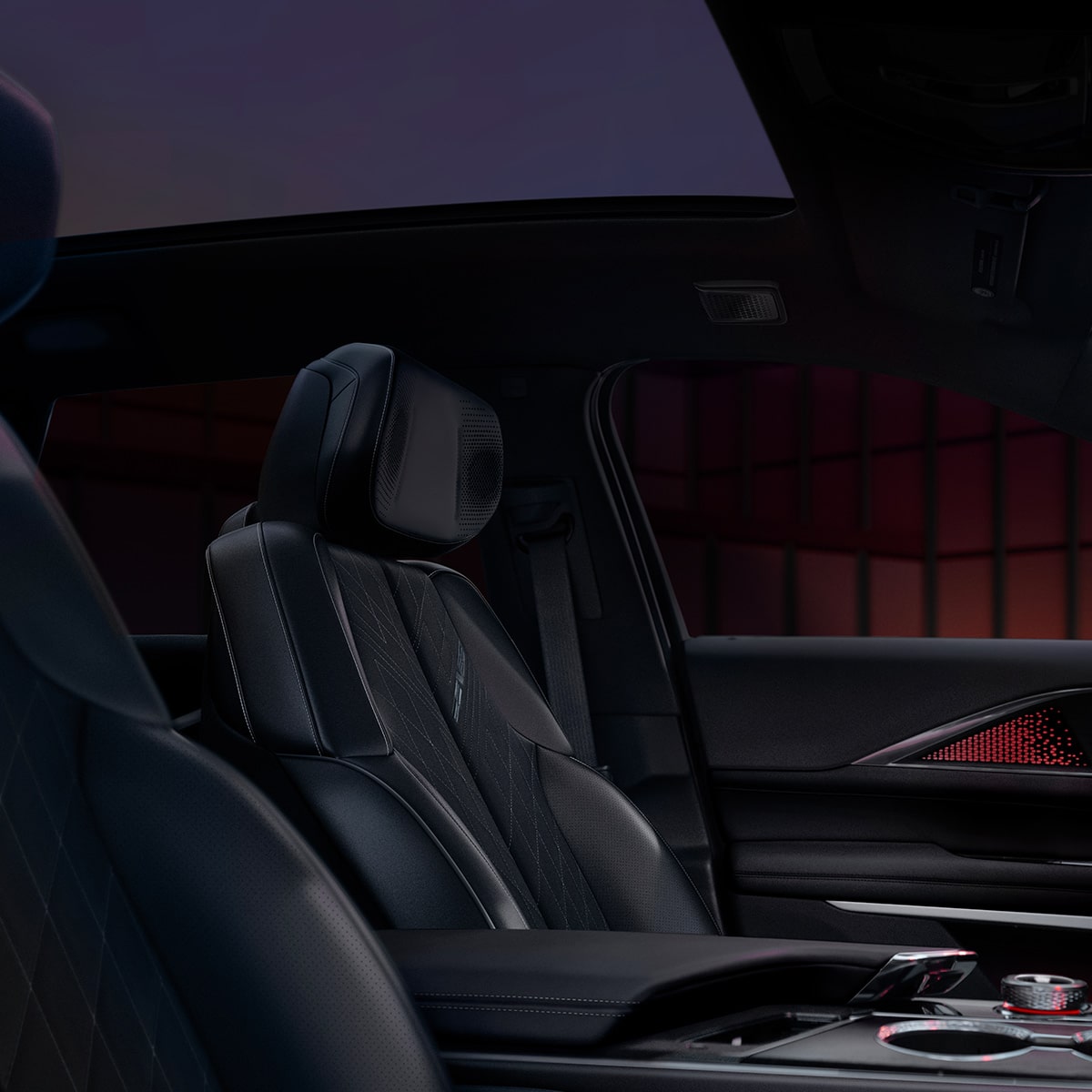 Side view of the luxurious interiors of the 2026 Cadillac LYRIQ-V.