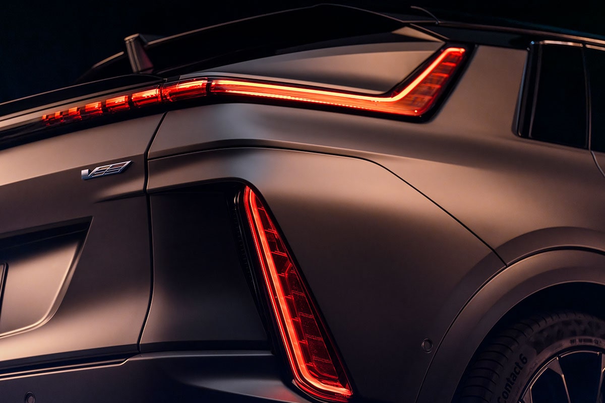 Close up view of the rear taillight on the 2026 Cadillac LYRIQ-V.