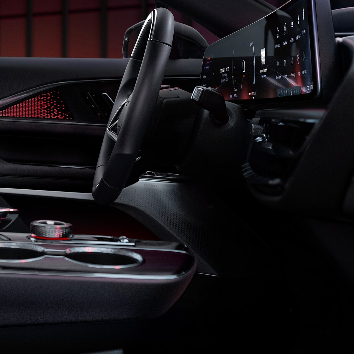 Side view of the front interiors of the 2026 Cadillac LYRIQ-V.