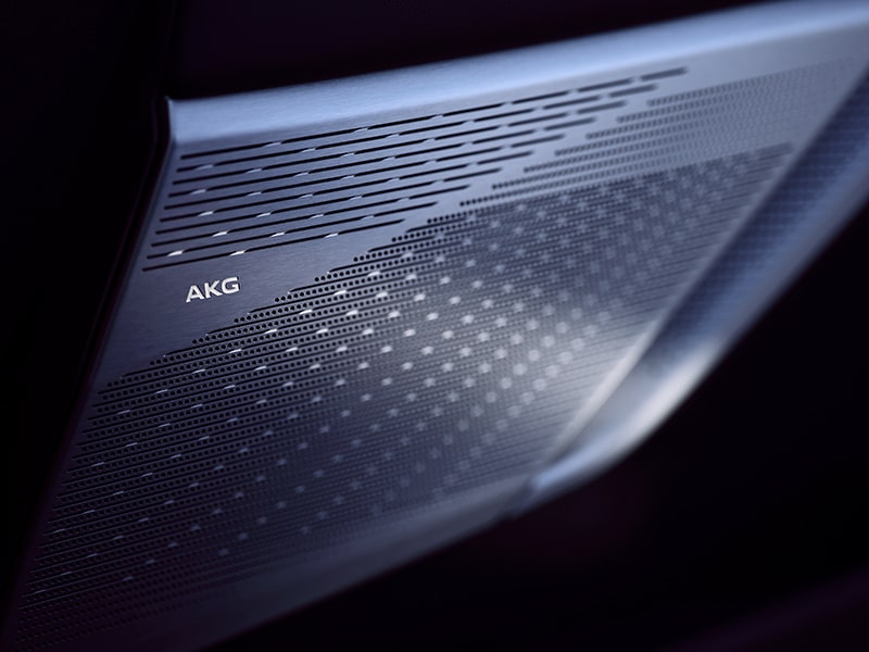 Detail of premium speaker grille inside the OPTIQ-V.