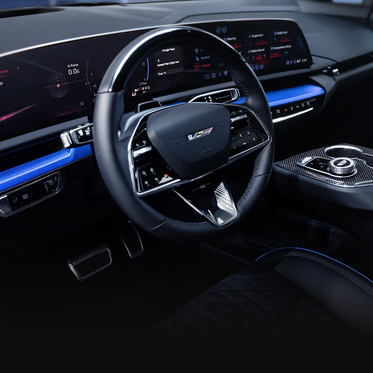 Driver display with real-time driving and power output data of the OPTIQ-V.