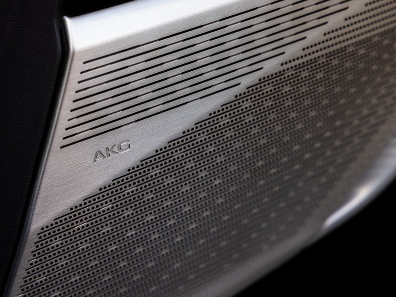 Close up view of the 19-Speaker AKG Studio audio speaker inside the 2026 Cadillac OPTIQ electric SUV.