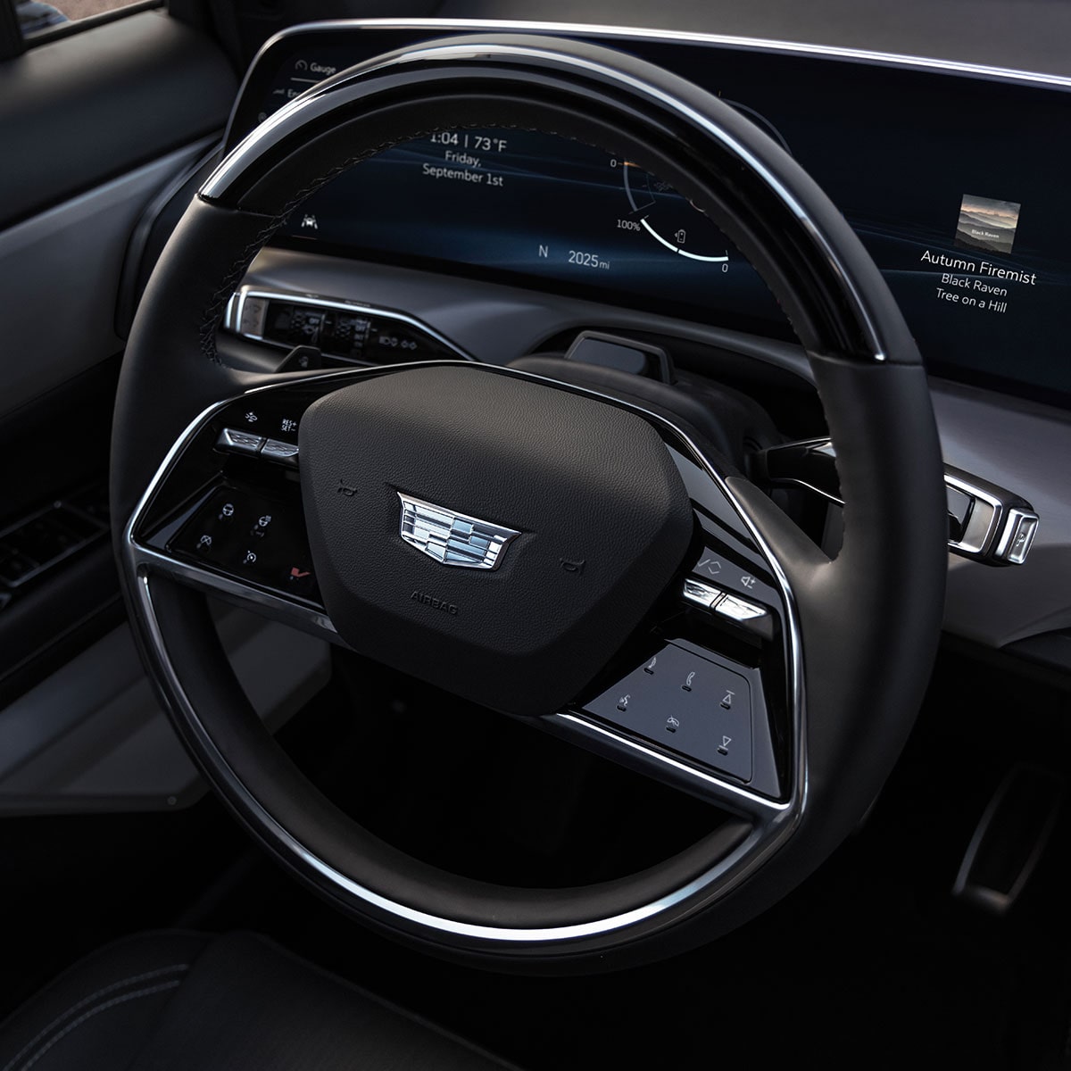 2026 Cadillac VISTIQ steering wheel close-up.