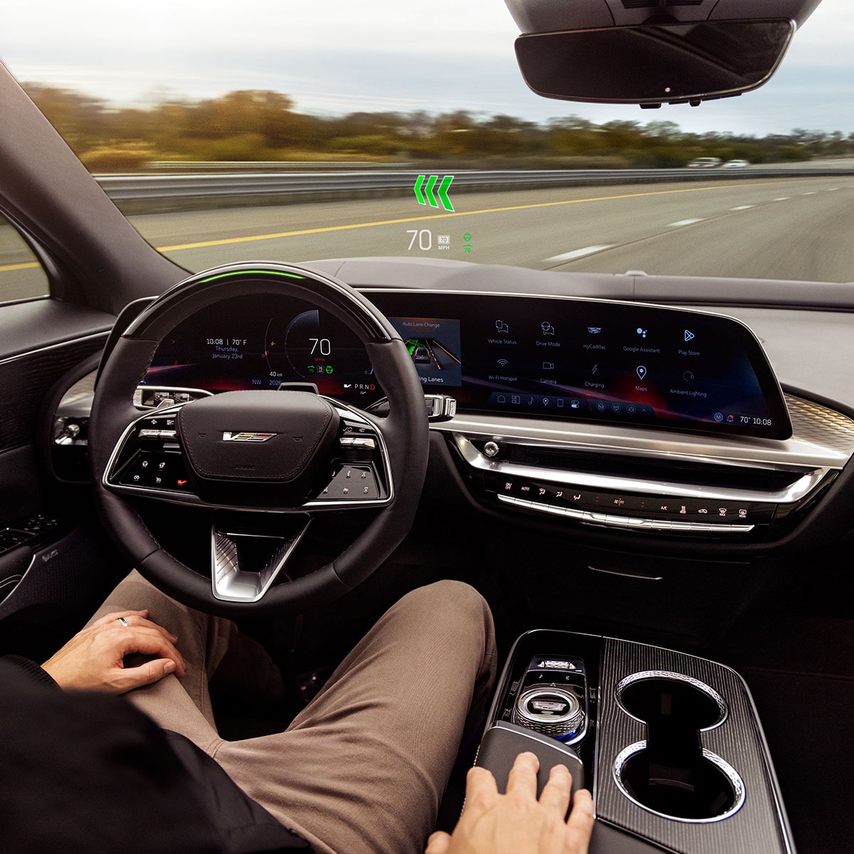 A person utilizing the Super Cruise feature of the 2027 Cadillac LYRIQ.